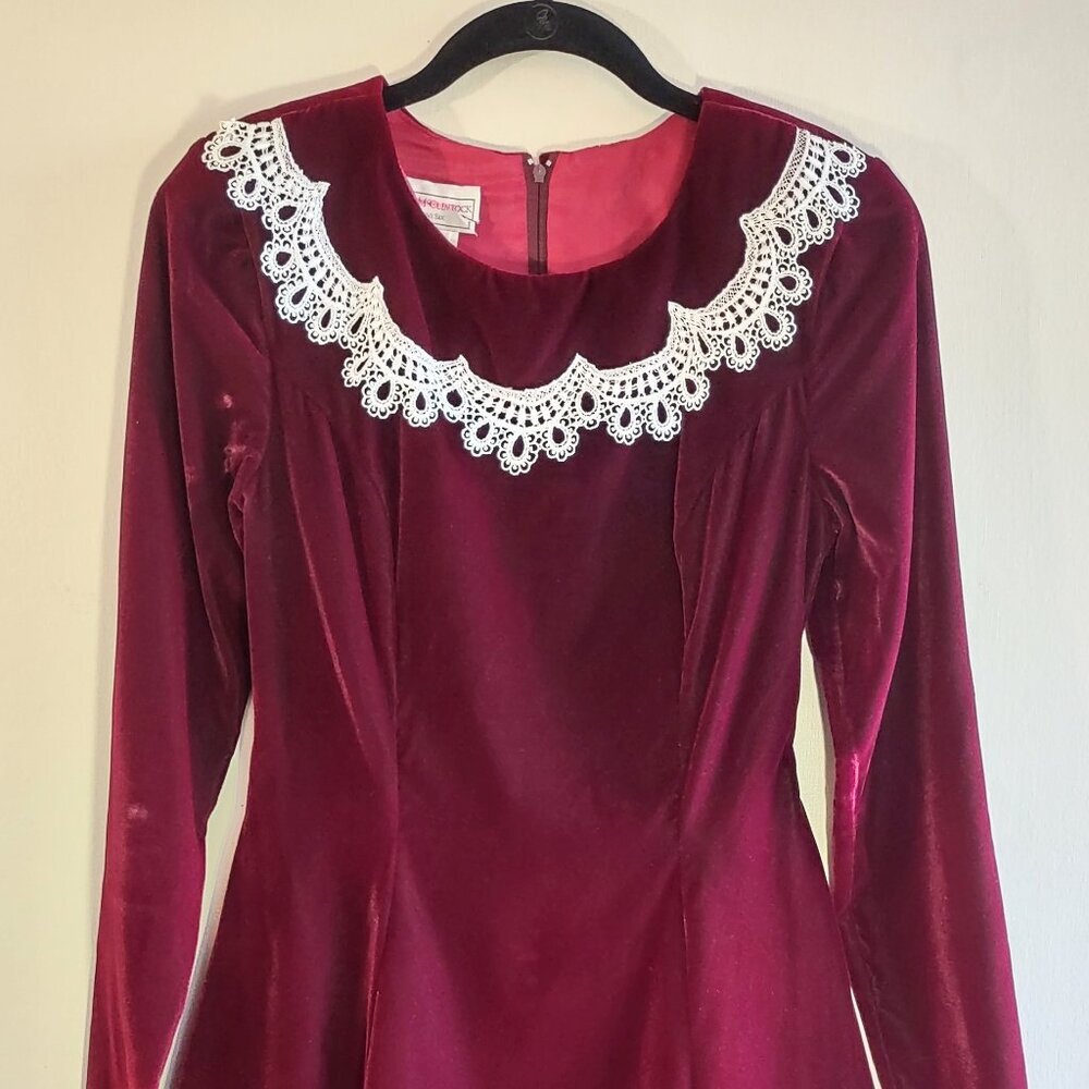 Vintage Gunne Sax Jessica McClintock Cranberry Red Velvet Dress USA Women Sz 5/6 - Picture 6 of 11